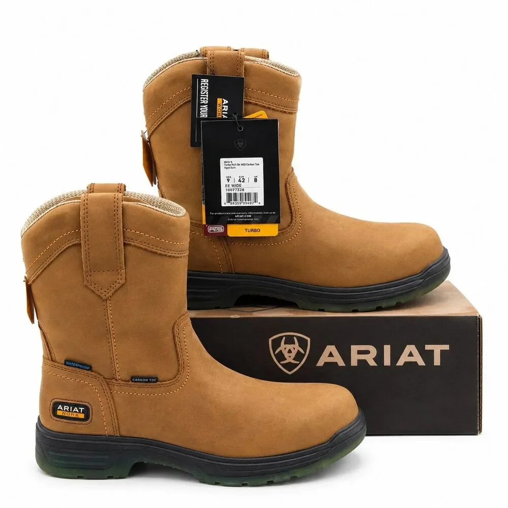 Ariat® Turbo Waterproof Carbon Toe Work Boots Men's 9 EE Wide Brown 10027328